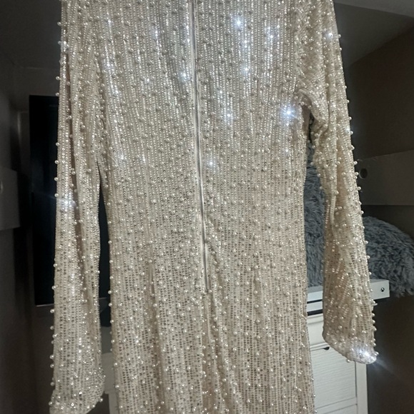 AKIRA Dresses & Skirts - AKIRA Cream Sheath Dress with Cuffed Long Sleeves